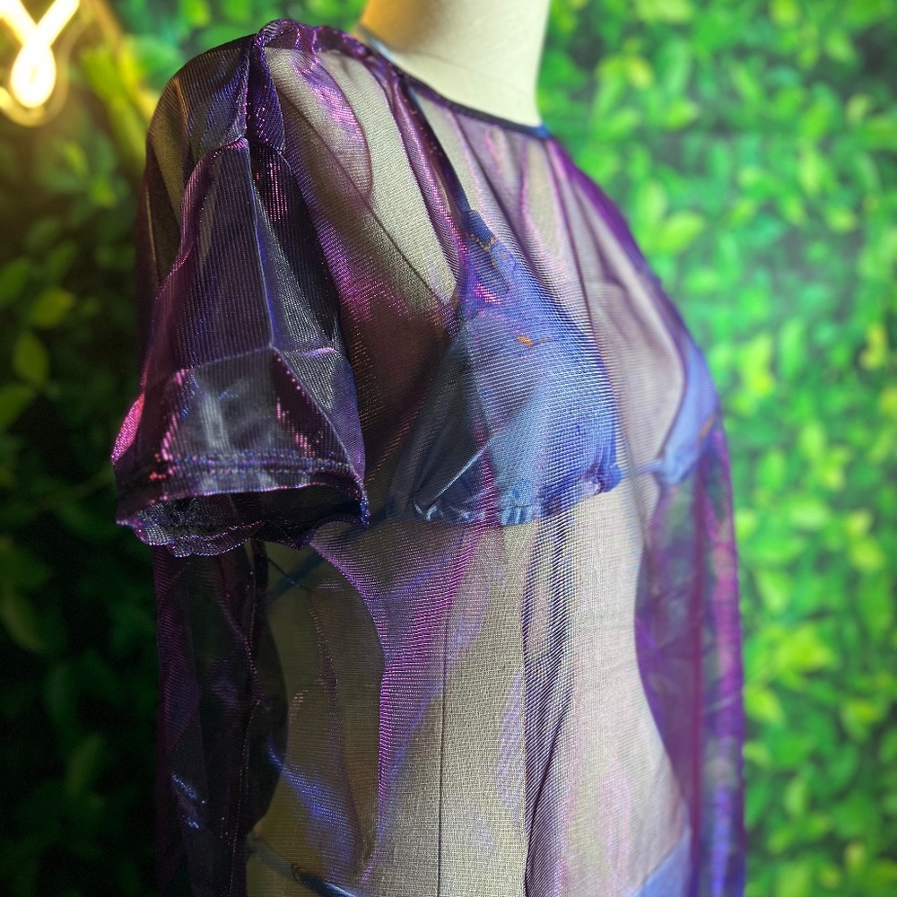 Midnight Aura Sheer Mesh Cover-Up – Iridescent Purple Festival Top - Picture 2 of 3
